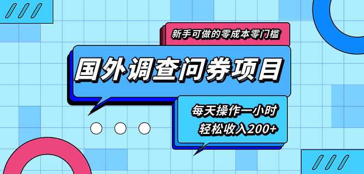 新手零成本零门槛可操作的国外调查问券项目，每天一小时轻松收入200+ - 冒泡网-冒泡网