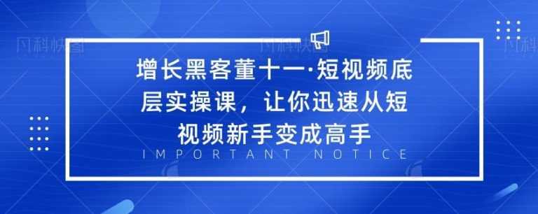 增长黑客董十一·短视频底层实操课，让你迅速从短视频新手变成高手 - 冒泡网-冒泡网