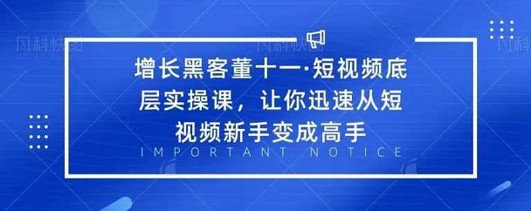 增长黑客董十一·短视频底层实操课，从短视频新手变成高手 - 冒泡网-冒泡网