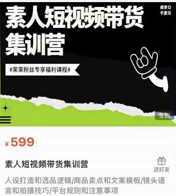 夜草与千里马素人短视频带货集训营，薛辉团队价值599 - 冒泡网-冒泡网