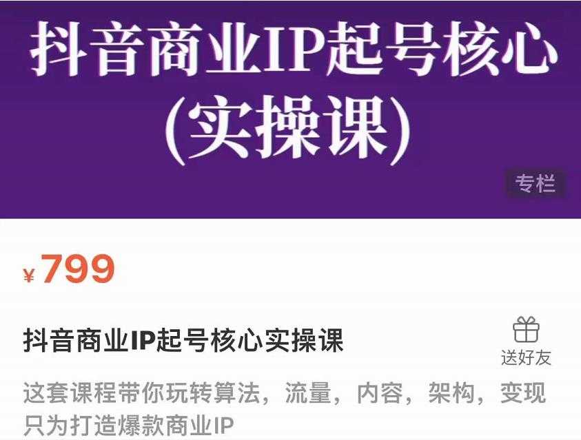 抖音商业IP起号核心实操课，带你玩转算法，流量，内容，架构，变现 - 冒泡网-冒泡网