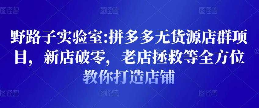 图片[1]-野路子实验室:拼多多无货源店群项目，新店破零，老店拯救等全方位教你打造店铺 - 冒泡网-冒泡网