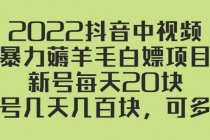 2022抖音中视频暴力薅羊毛白嫖项目：新号每天20块，老号几天几百块，可多号 - 冒泡网-冒泡网