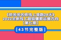 《拼多多名师线上领跑28天》2022全新线上超级爆款运营方向【第七期】43节课 - 冒泡网-冒泡网