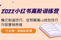 2022小红书高阶训练营：爆文制造技巧，低预算高roi投放技巧，内容营销思维 - 冒泡网-冒泡网