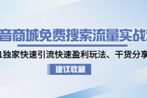 抖音商城免费搜索流量实战营：0-1独家快速引流快速盈利玩法、干货分享 - 冒泡网-冒泡网