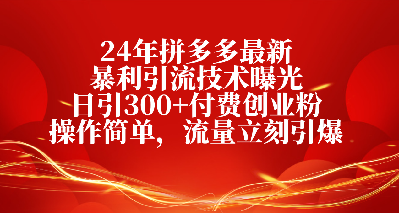 24年拼多多最新暴利引流技术曝光，日引300+付费创业粉，操作简单，流量… - 冒泡网-冒泡网