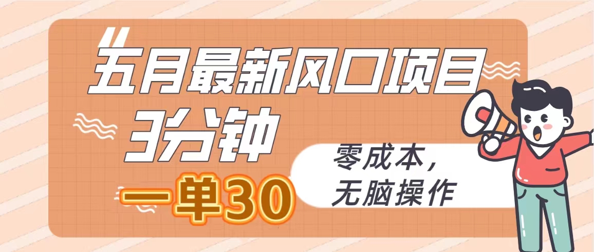 五月最新风口项目，3分钟一单30，零成本，无脑操作 - 冒泡网-冒泡网