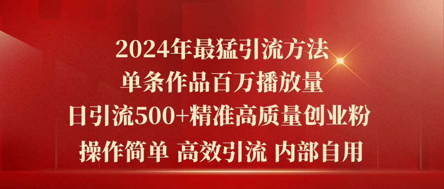 2024年最猛暴力引流方法，单条作品百万播放 单日引流500+高质量精准创业粉 - 冒泡网-冒泡网