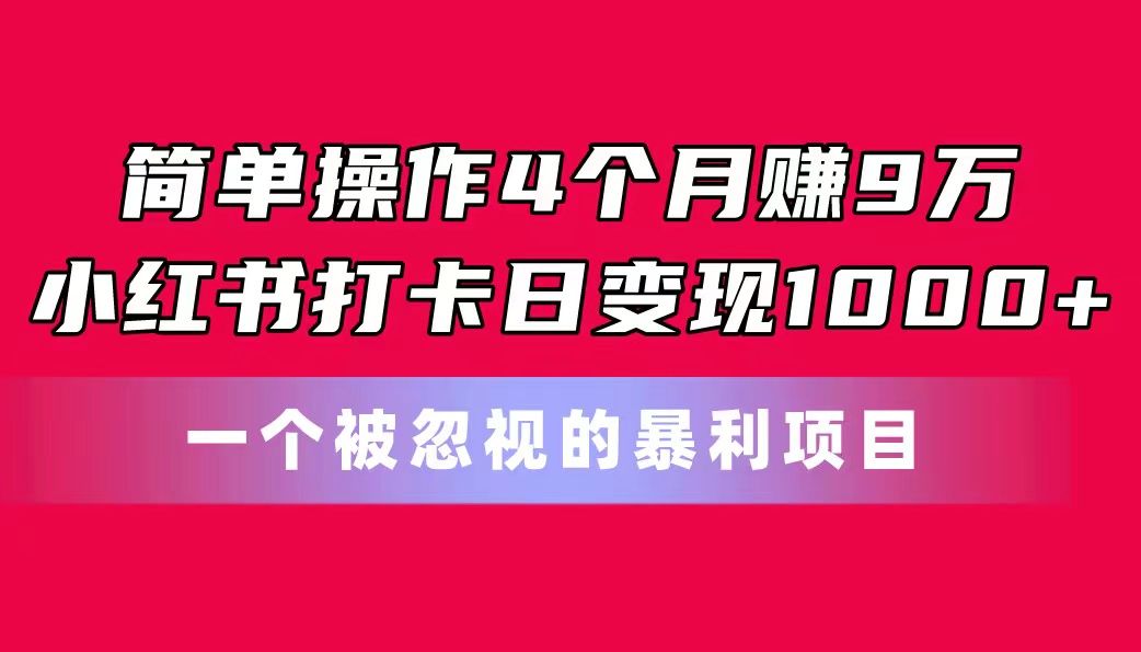 简单操作4个月赚9万！小红书打卡日变现1000+！一个被忽视的暴力项目 - 冒泡网-冒泡网