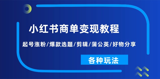 小红书商单变现教程：起号涨粉/爆款选题/剪辑/蒲公英/好物分享/各种玩法 - 冒泡网-冒泡网