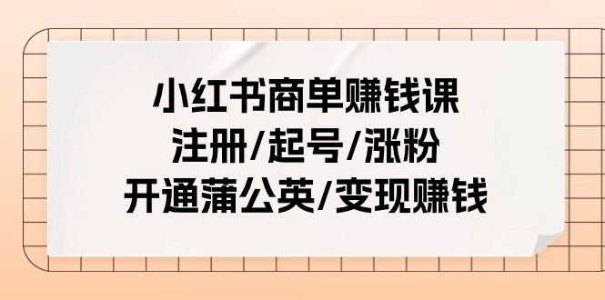 小红书商单赚钱课：注册/起号/涨粉/开通蒲公英/变现赚钱 - 冒泡网-冒泡网