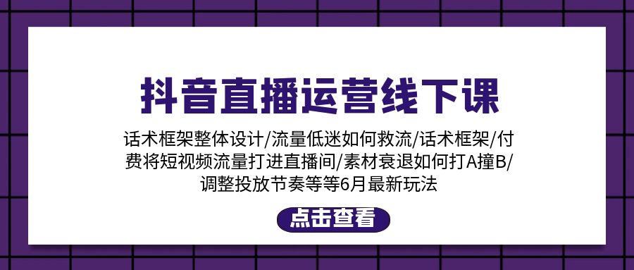 抖音直播运营线下课：话术框架/付费流量直播间/素材A撞B/等6月新玩法 - 冒泡网-冒泡网