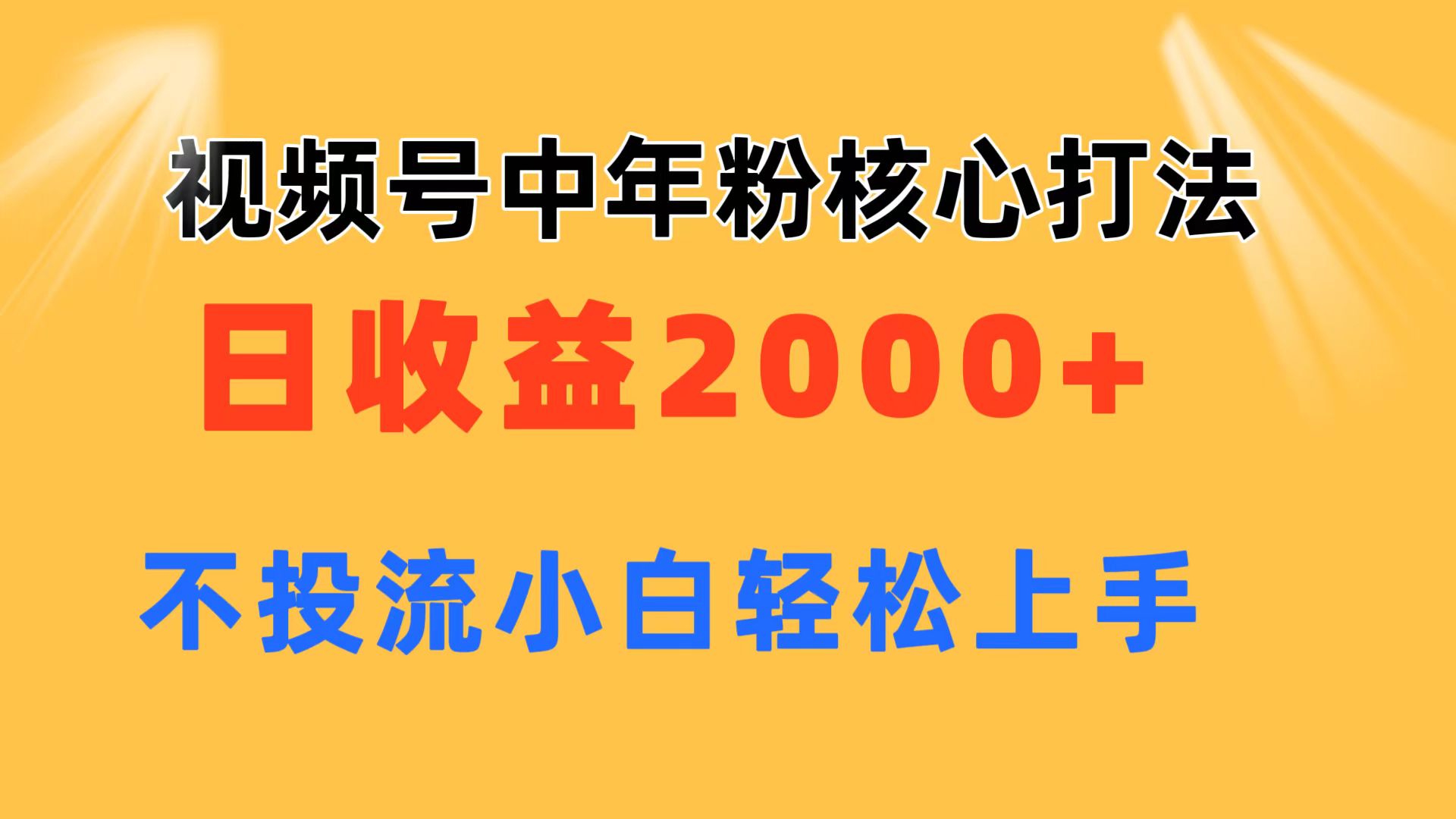 视频号中年粉核心玩法 日收益2000+ 不投流小白轻松上手 - 冒泡网-冒泡网