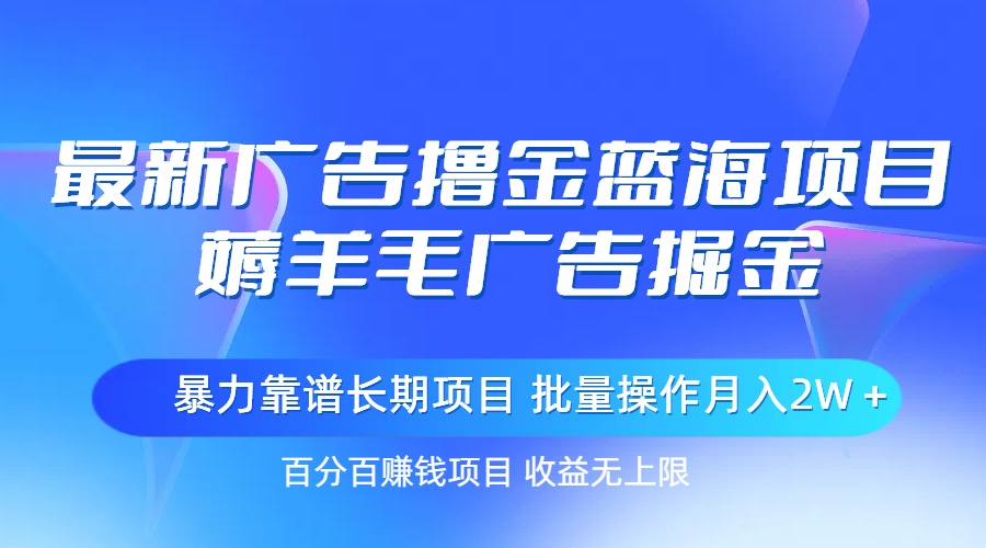 最新广告撸金蓝海项目，薅羊毛广告掘金 长期项目 批量操作月入2W＋ - 冒泡网-冒泡网