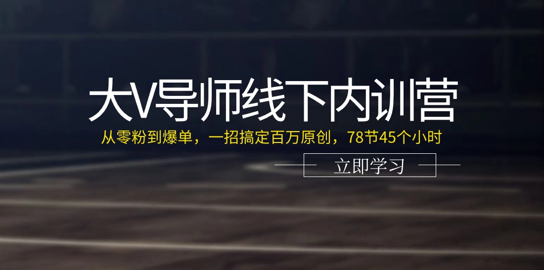 大V导师线下内训营：从零粉到爆单，一招搞定百万原创，78节45个小时 - 冒泡网-冒泡网