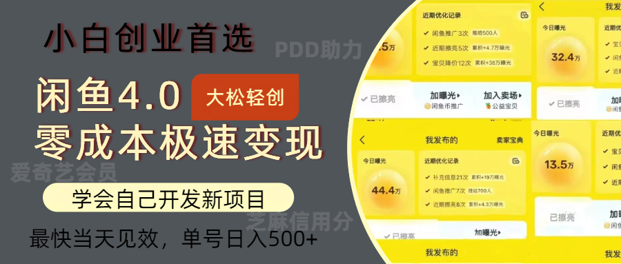 闲鱼0成本极速变现项目，多种变现方式 单号日入500+最新玩法 - 冒泡网-冒泡网