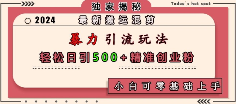 最新搬运混剪暴力引流玩法，轻松日引500+精准创业粉，小白可零基础上手 - 冒泡网-冒泡网