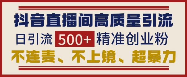 抖音直播间引流创业粉，无需连麦、不用上镜、超暴力，日引流500+高质量精准创业粉-冒泡网