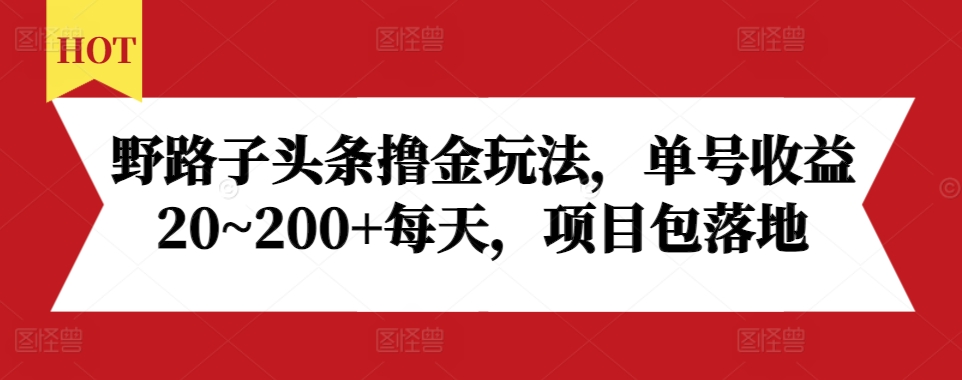 野路子头条撸金玩法，单号收益20~200+每天，项目包落地 - 冒泡网-冒泡网