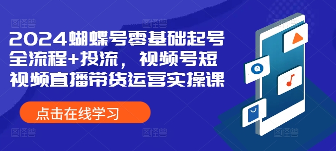 2024蝴蝶号零基础起号全流程+投流，视频号短视频直播带货运营实操课 - 冒泡网-冒泡网