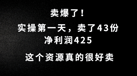 这个资源，需求很大，实操第一天卖了43份，净利润425【揭秘】 - 冒泡网-冒泡网