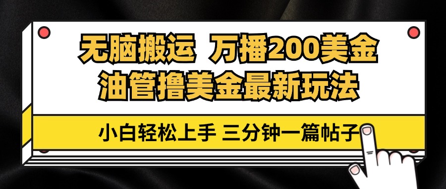 油管无脑搬运撸美金玩法教学，万播200刀，三分钟一篇帖子，小白轻松上手 - 冒泡网-冒泡网