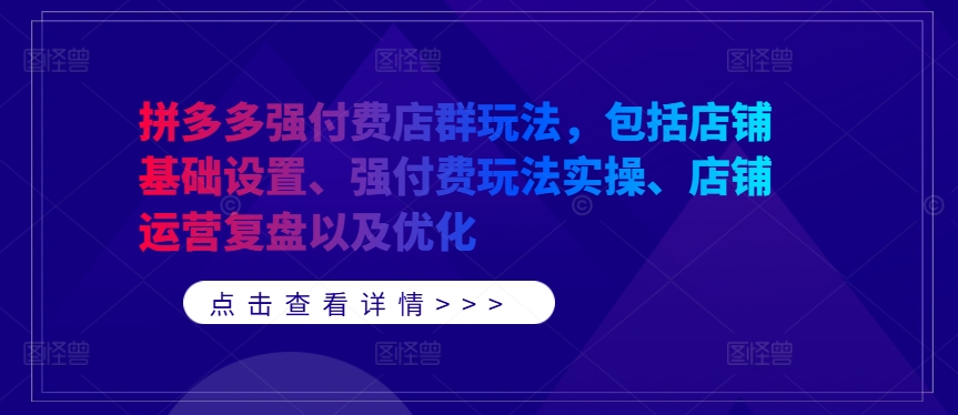 拼多多强付费店群玩法，包括店铺基础设置、强付费玩法实操、店铺运营复盘以及优化 - 冒泡网-冒泡网