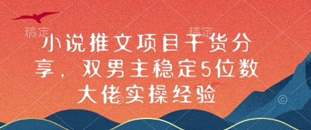 小说推文项目干货分享，双男主稳定5位数大佬实操经验-冒泡网