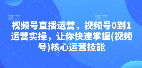 视频号直播运营，视频号0到1运营实操，让你快速掌握(视频号)核心运营技能-冒泡网