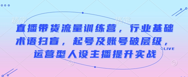 直播带货流量训练营，行业基础术语扫盲，起号及账号破层级，运营型人设主播提升实战-冒泡网