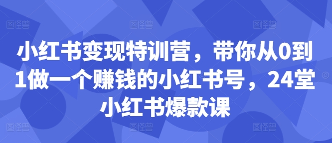 小红书变现特训营，带你从0到1做一个赚钱的小红书号，24堂小红书爆款课 - 冒泡网-冒泡网