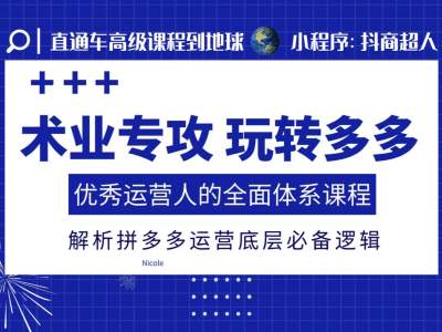 术业专攻玩转多多，优秀运营人的全面体系课程，解析拼多多运营底层必备逻辑-冒泡网