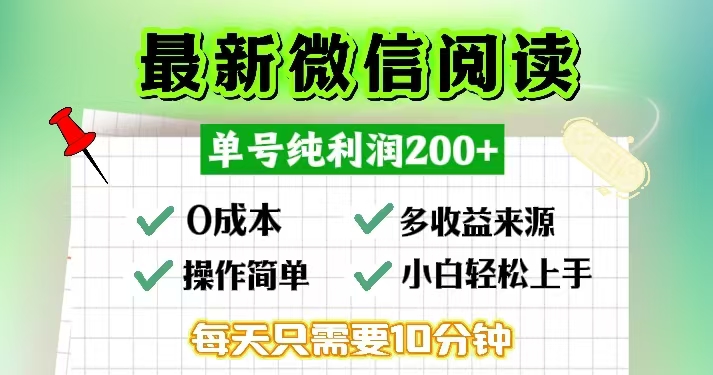 微信阅读最新玩法，每天十分钟，单号一天200+，简单0零成本，当日提现 - 冒泡网-冒泡网