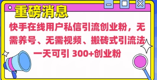 快手最新引流创业粉方法，无需养号、无需视频、搬砖式引流法【揭秘】-冒泡网