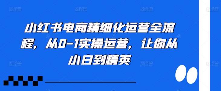 小红书电商精细化运营全流程，从0-1实操运营，让你从小白到精英 - 冒泡网-冒泡网