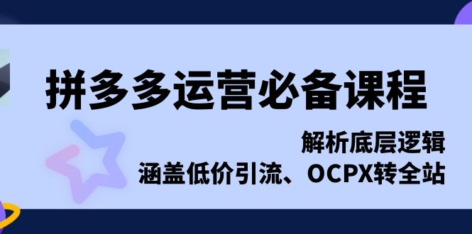 拼多多运营必备课程，解析底层逻辑，涵盖低价引流、OCPX转全站-冒泡网