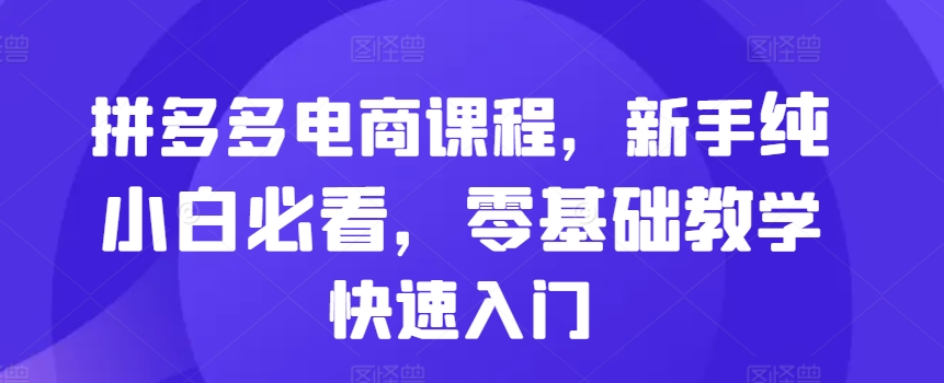 拼多多电商课程，新手纯小白必看，零基础教学快速入门 - 冒泡网-冒泡网