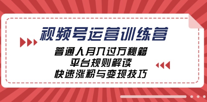 视频号运营训练营：普通人月入过万秘籍，平台规则解读，快速涨粉与变现 - 冒泡网-冒泡网