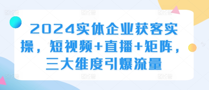 2024实体企业获客实操，短视频+直播+矩阵，三大维度引爆流量 - 冒泡网-冒泡网