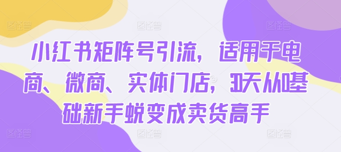 小红书矩阵号引流，适用于电商、微商、实体门店，30天从0基础新手蜕变成卖货高手 - 冒泡网-冒泡网