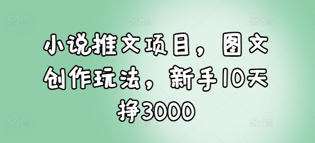 小说推文项目，图文创作玩法，新手10天挣3000-冒泡网