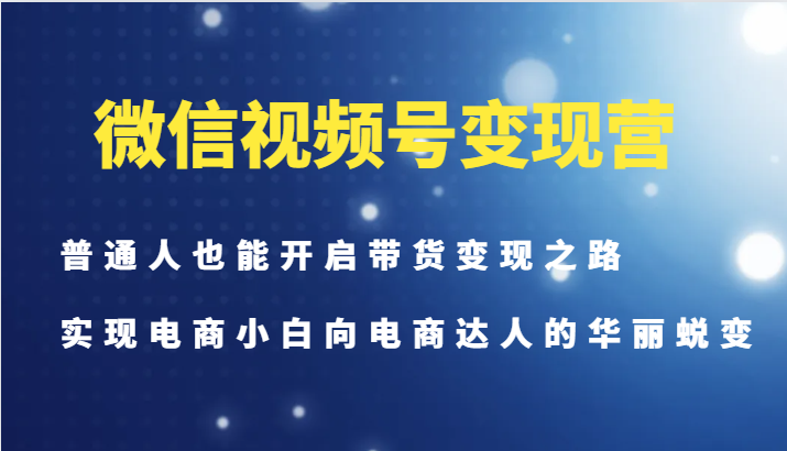 微信视频号变现营-普通人也能开启带货变现之路，实现电商小白向电商达人的华丽蜕变 - 冒泡网-冒泡网