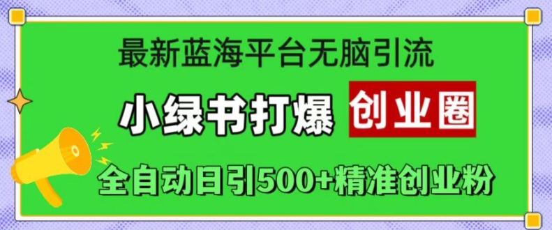 最新蓝海平台无脑引流，小绿书打爆创业圈，全自动日引500+精准创业粉 - 冒泡网-冒泡网