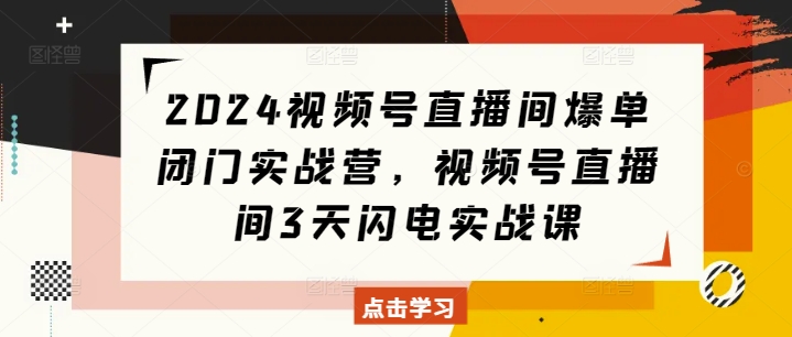 2024视频号直播间爆单闭门实战营，视频号直播间3天闪电实战课-冒泡网