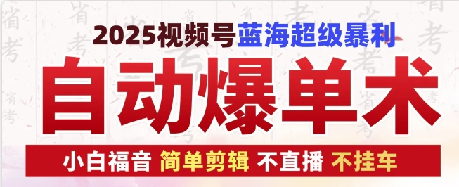 2025视频号蓝海超级暴利自动爆单术1.0 ，小白褔音 简单剪辑 不直播 不挂车-冒泡网